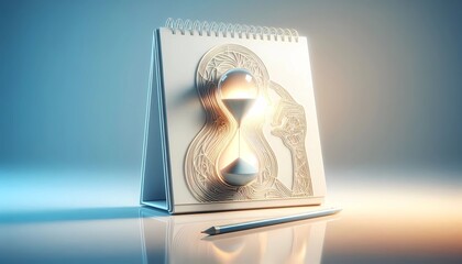 2026 Calendar Page with Glowing Hourglass, New Goals and Time Management Concept, 3D Render.