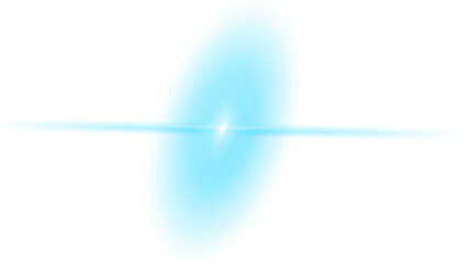 Abstract concept of a glowing blue starburst with a horizontal lens flare and a soft ethereal aura on an isolated white background