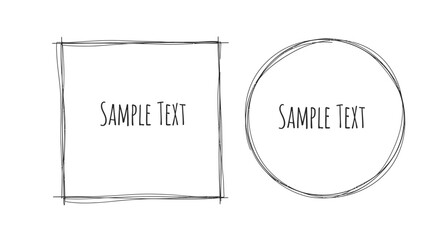 Vector illustration of hand drawn square and circle frames with sample text isolated on