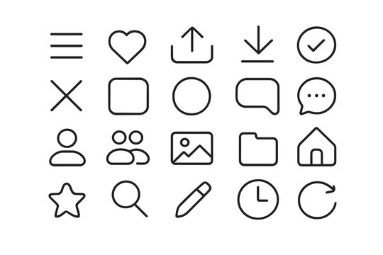 Essential set of minimal line icons for modern user interface design and web applications