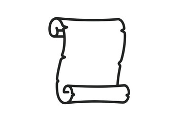 Obraz premium Black outline of an unrolled vintage paper scroll with curled ends and ragged edges
