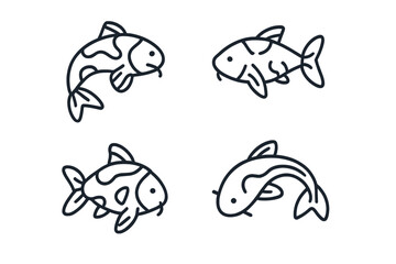 Fototapeta premium Minimalist outline icons featuring four distinct Japanese Koi fish designs