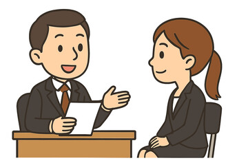 Fototapeta premium Professional man interviewing a female candidate across a desk during a business meeting