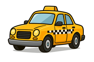 Fototapeta premium Bright yellow cartoon taxi cab isolated on white background for transportation service