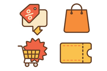 Four retro style e-commerce and retail shopping symbols for sales and discounts