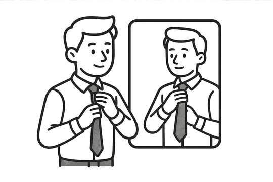 Young businessman adjusting his necktie in the mirror preparing for work or a meeting