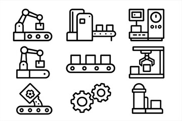 Industrial automation and manufacturing process featuring robotic arms and conveyor belts