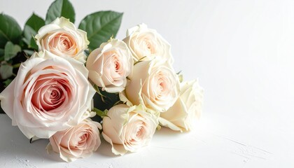 Obraz premium Beautiful Soft Pink Roses on White Background for Elegant Decor