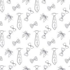Outline neckties with bows seamless pattern. Hand drawn Fashion wallpaper, beauty background, fabric, textile, print, wrapping paper or package design. Editable Color.