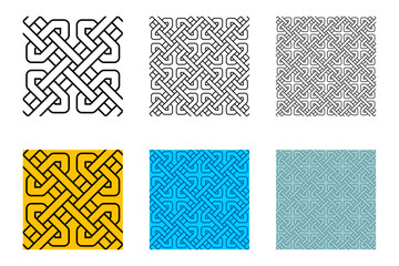 Interwoven Celtic Knot Seamless Pattern Decorative Ornament Vector Illustration Set