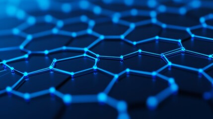 Obraz premium Abstract Blue Hexagon Network, Digital Connections, Network Structure Network Topology, Data Visualization