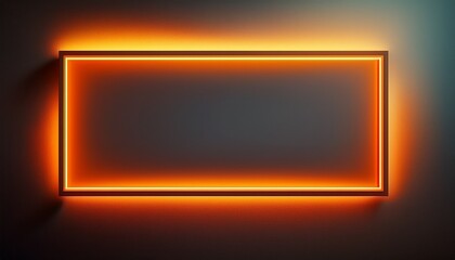 glowing neon rectangular frame on wall with soft orange light