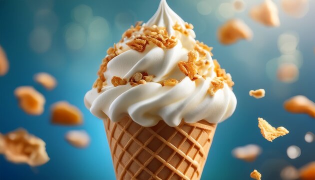 creamy soft serve ice cream cone topped with crunchy flakes a perfect summer treat