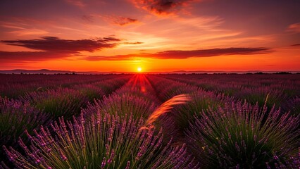 Lavender Field at Sunset - A Symphony of Colors and Fragrance.