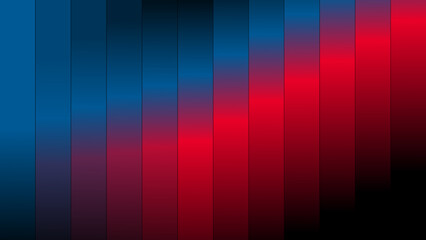 3D background of fluted neon fractal glass. Holographic pattern of vertical stripes with a vibrant purple, blue, and red gradient. Abstract black background with iridescent textured lines in radiant 