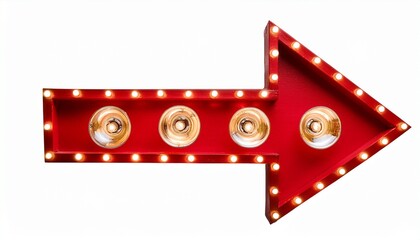 red arrow with light bulbs for theater direction isolated on white background
