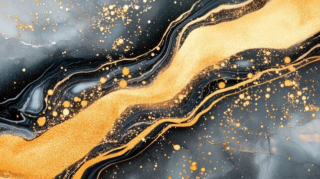 Abstract Gold Black Marble Texture, Fluid Art, Acrylic Pouring Fluid art, acrylic pouring