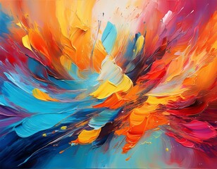 vibrant dynamic abstract painting showcases a burst of bold colors and expressive brushstrokes