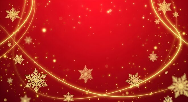 Festive christmas background with golden snowflakes and sparkling lights