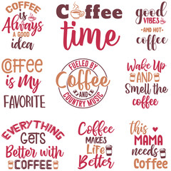 Coffee Time Collection. Funny Coffee Lover Sayings And Cozy Morning Designs