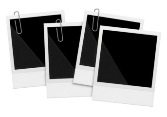 Four instant photo frames isolated on transparent background