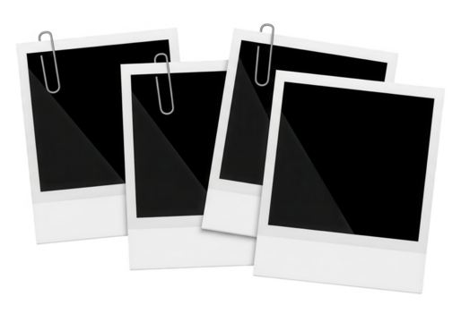 Four instant photo frames isolated on transparent background