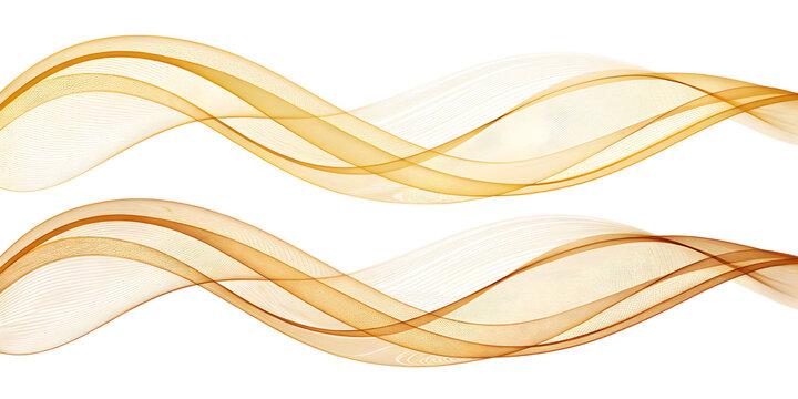 Set of two abstract orange gold wavy lines isolated on white background flowing fluid smoke stream design element for autumn energy and warm technology backgrounds