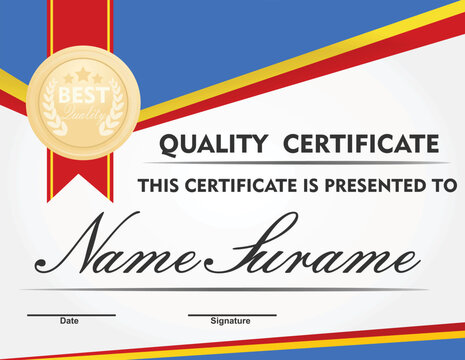 Quality certificate template. vector illustration