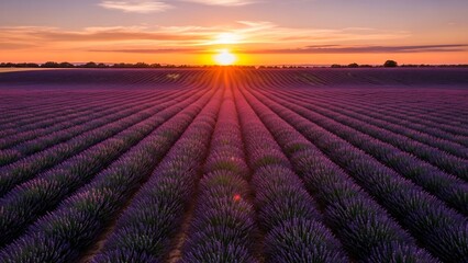 Lavender fields at sunset - A serene landscape of purple rows.