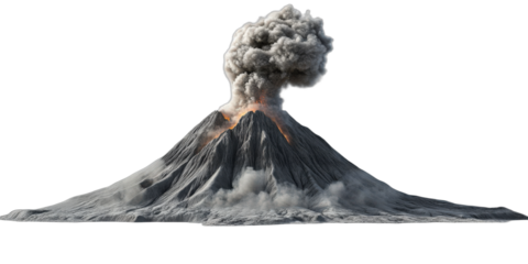 Active volcanic eruption with smoke and ash emitting from the crater
