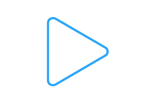Blue play button outline, modern media player symbol with rounded corners, transparent background design element for video content