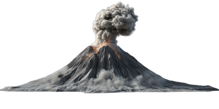 Active volcanic eruption with smoke and ash emitting from the crater