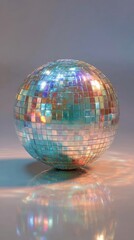 Reflective disco ball emits colorful light patterns on a smooth surface, creating a lively ambiance perfect for parties and celebrations, enhancing the festive mood
