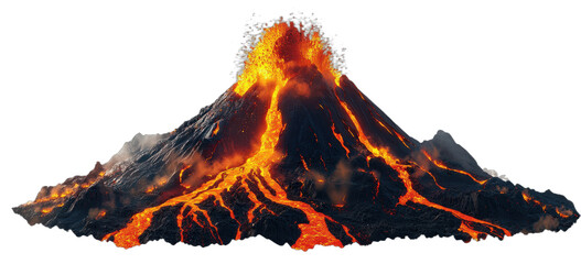 Active volcano erupting with flowing lava and smoke