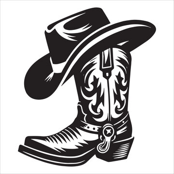 Western Cowboy Boot And Hat Icon Art