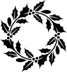 Black holly wreath with berries on white background