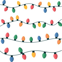 Colorful Christmas lights strung in rows string lights