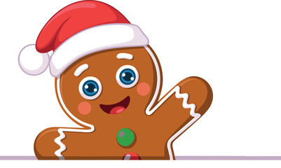 Gingerbread Man Wearing Santa Hat Waving christmas