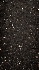 Rich dark soil texture featuring small stones and organic materials, perfect for gardening and landscaping projects, providing a natural earthy backdrop with copy space