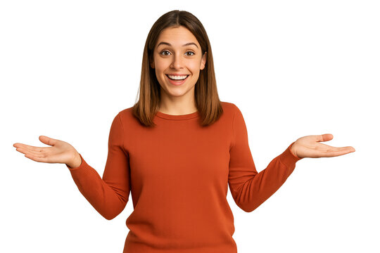 Woman shrugging with open hands