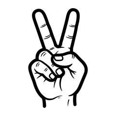 Black and White Hand Gesture Illustrating Peace or Victory Sign