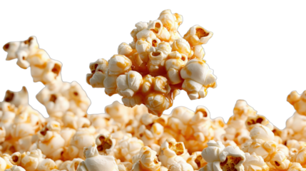 Delicious popped popcorn kernels flying in the air