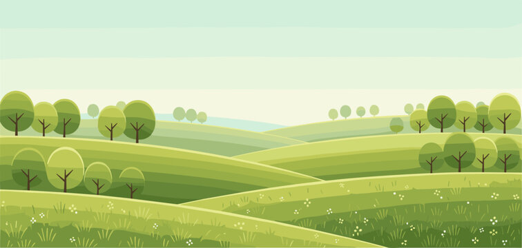Soft rolling hills illustrated in smooth layered gradients. Gentle shading and clean transitions offer excellent visual softness. Ideal for backgrounds and outdoor scenes
