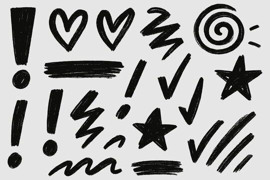 Minimal black sketch marks arranged in a clean layout. Strong strokes and even proportions ensure high quality artistic simplicity. Suitable for marking, highlighting, and visual accents