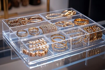 Sparkling gold rings in luxury collection high resolution picture