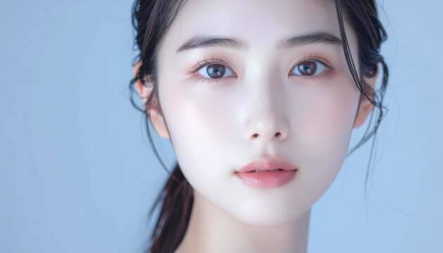日本人, 清楚な若い女性, 横顔, ナチュラルな笑顔, 柔らかい光, 白背景, 透明感ある肌, 美容広告スタイル Japanese, modest young woman, side profile, natural smile, soft light, white background, translucent skin, beauty ad style	

