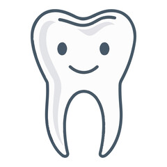 Cute cartoon tooth with a happy smiling face and simple blue eyes on a white background