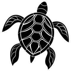 Black and white sea turtle silhouette with geometric shell pattern