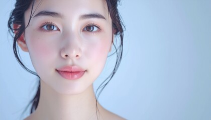 日本人, 超リアル, 美しい若い女性, 顔クローズアップ, 欠点のない肌, 輝く肌質, ナチュラルメイク, 柔らかなライティング, 美容CM風, シネマティック, カメラ目線, 高解像度, Japanese, ultra-realistic, beautiful young woman, face close-up, flawless skin, glowing complexion	
