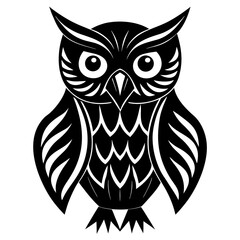 Black and white stylized owl silhouette graphic illustration
